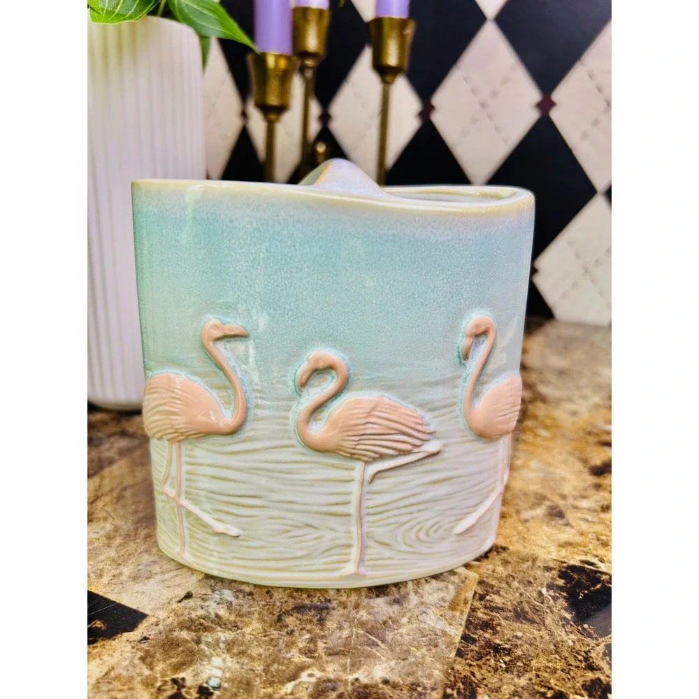 Flamingo Ceramic Toothbrush Holder Coastal Bathroom‎ Organizer